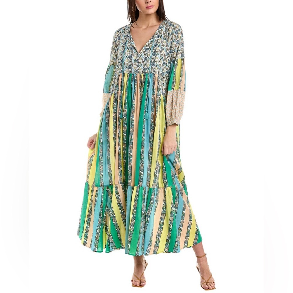 Ro’s Garden Igor Blue Floral And Striped Maxi Dress